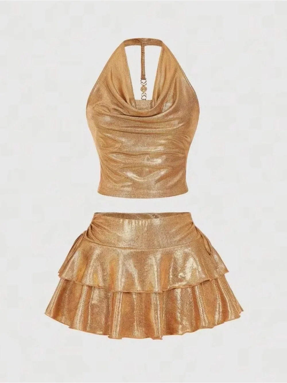 Metallic Gold Tiered Mini Skirt - Women's Gold Skirt